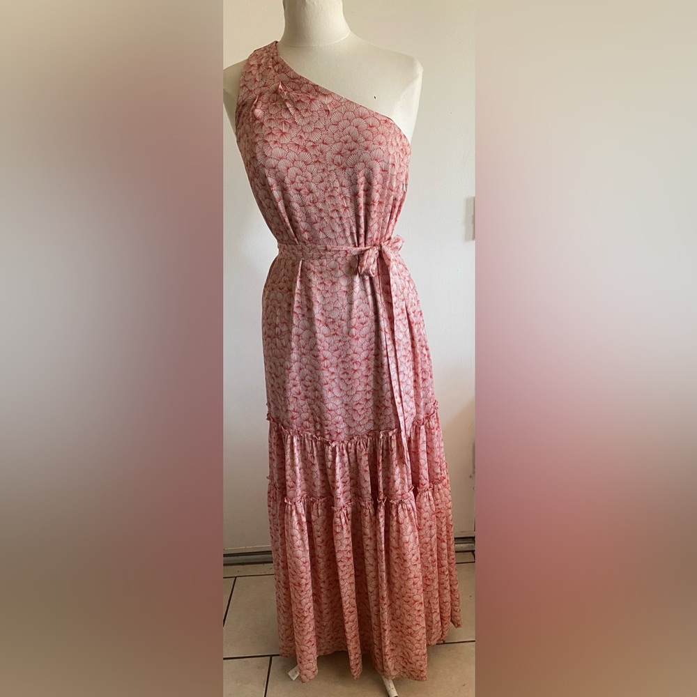 Elegant One-Shoulder orange Patterned Dress